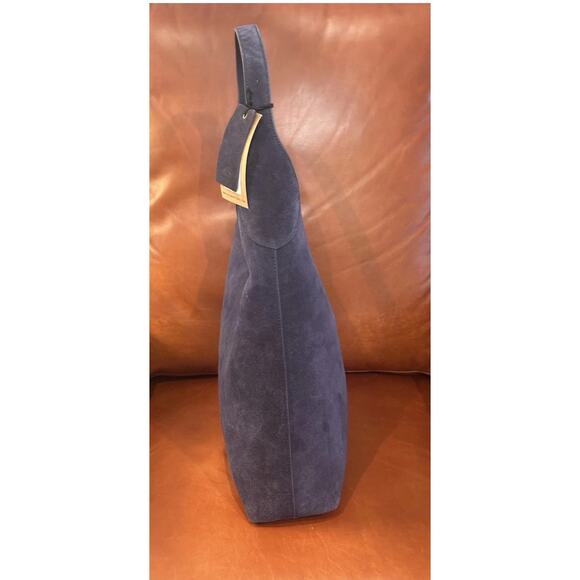 NWT Margot New York Navy Blue Suede Large Hobo Shoulder Tote Bag Viral - Picture 4 of 10